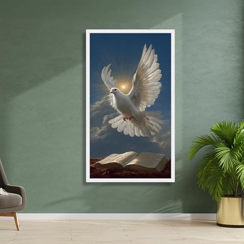 Affiche colombe blanche biblique en toile 40x70cm avec cadre intérieur TONGYINLI