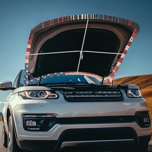 Image of 59x39 Inch Hood Cover for Compact Cars SUV Sedans Trucks, American Flag Design Waterproof Stretchable Car Hood Wraps Auto Banner Auto Dcorative Accessories
