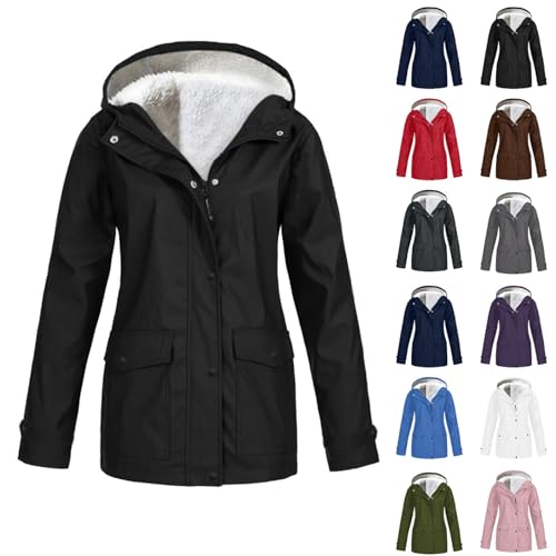 Warm Rain Jacket Women Waterproof Fleece Lined Raincoat Lightweight Outdoor Windbreaker with Hood Winter Snow Jacket
