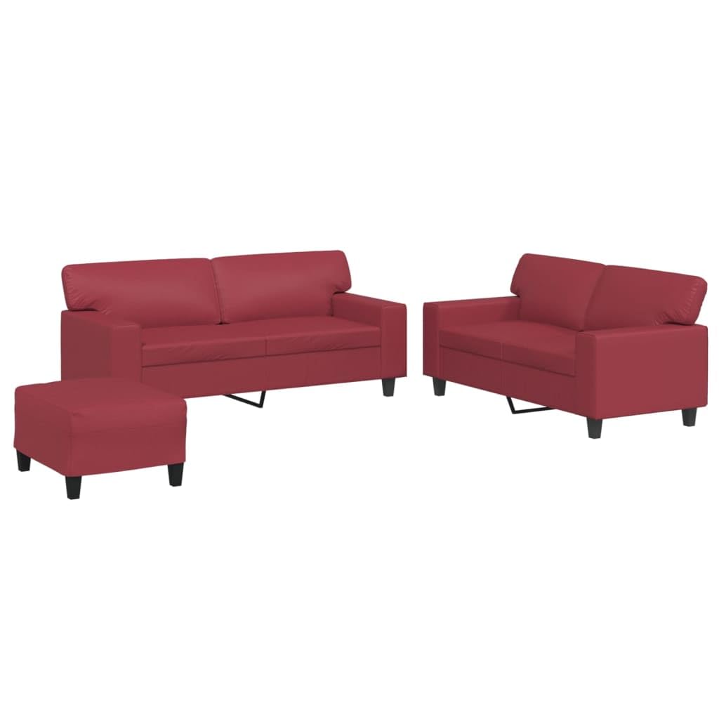 Juego de 3 muebles de piel sintética con taburete y cojín, color