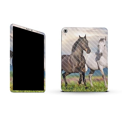 Image of MightySkins Carbon Fiber Skin Compatible with Apple iPad 10.9 inch 10th Gen (2022) Full Wrap Kit - Horse Contrast | Protective Durable Textured Carbon Fiber Finish | Easy to Apply | Made in The USA