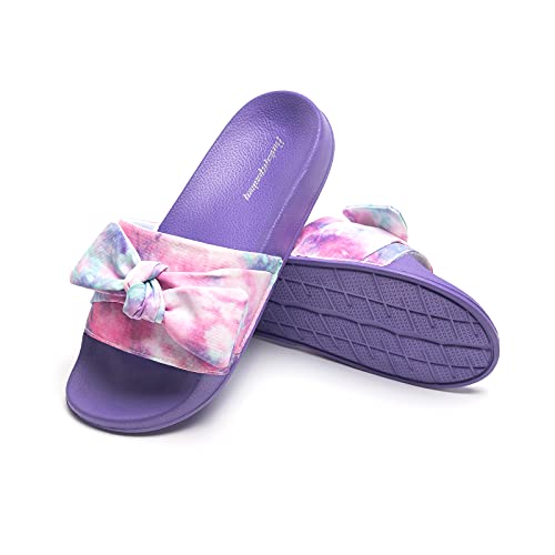 Image of FUNKYMONKEY Women's Bowknot Slides Sandals Comfort Casual Beach Slippers | Soft Denim Fabric Upper & Comfortable EVA Sole, Lightweight Slip-On Slides for Summer, Beach, Pool, and Daily Casual Wear