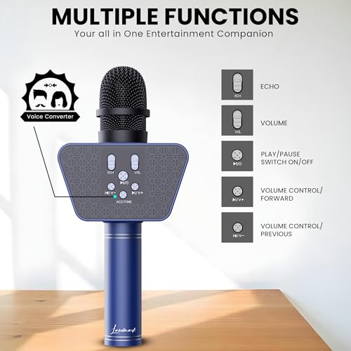 Image of LANDMARK BT55 Handheld Wireless Singing Mic Multi-Function Bluetooth Karaoke Microphone with Inbuilt Bluetooth Speaker, Recorder for Smart Phones, Laptop, Tablet - Blue