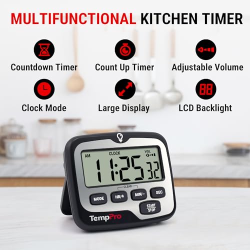 image for TempPro TM01 Kitchen Timers for Cooking with Count Up Countdown Timer,