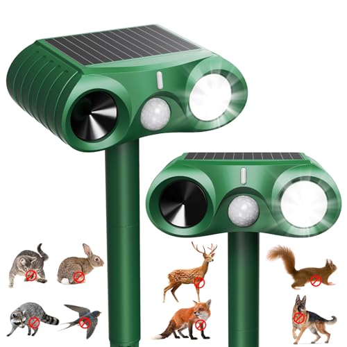 MQHUAYU 2 Pack Solar Cat Repellent for Gardens UK Ultrasonic Animal Repeller with USB & Solar Waterproof Cat Scarers for Gardens with Motion Sensor for Farm Squirrels Dogs Cats Foxes Birds