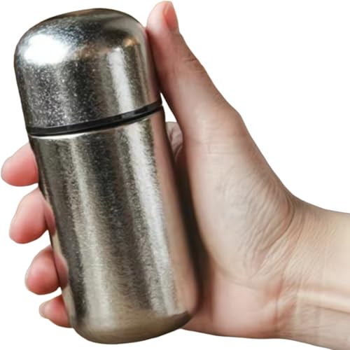 Mirakasa チタン 水筒 ミニ150ml 魔法瓶 コーヒーボトル カプセルカップ 真空断熱 保温 保冷 二重構造 錆びない おしゃれ 軽量 耐久性 コンパクト お手入れも簡単です 通勤 通学 運動会 男女兼用 アウトドア キャンプ用 携帯便利 (シル