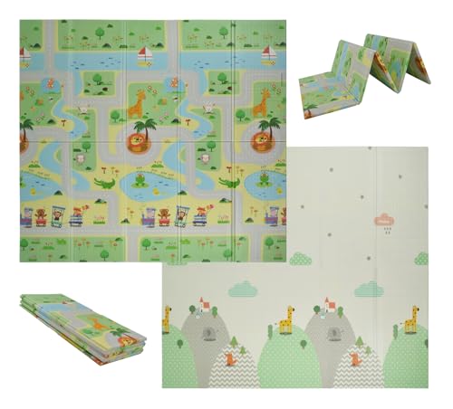 VeloVendo® - Tappeto Gioco Bambini XXL doppio lato, pieghevole e reversibile - Non tossico e impermeabile (XPE Animali)