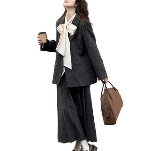 Women's Bow Tie Collar Shirt Lapel Suit Jacket Long Pleated