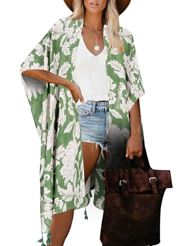 Image of Breezy Lane Women's Kimono Cardigan Summer Swimsuit Coverups Beach Cover Up with Floral Print for Vacation