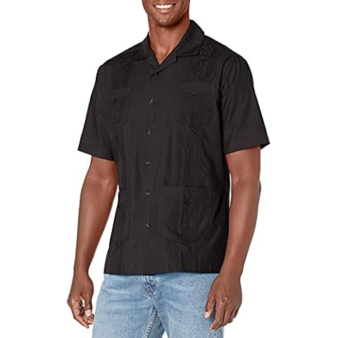 Cubavera Men's Camp Collar Embroidered Guayabera Shirt, Black, Large Cover