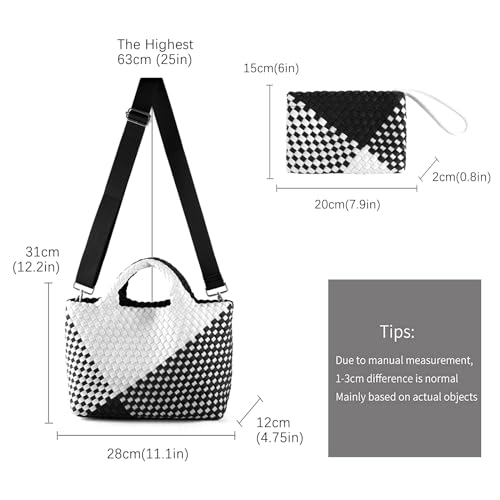 Image of Woven Bag for Women, Neoprene Tote Bag Summer Beach Handbag Purse Retro Handmade Travel Shoulder Bag Set