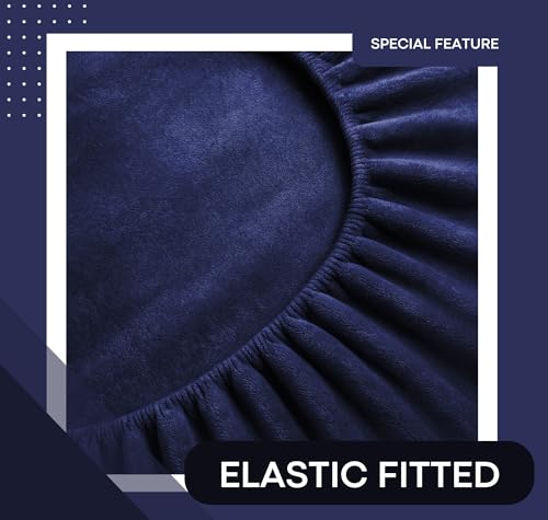 Image of VAS COLLECTIONS Luxury Warm Winter Elastic Fitted Bedsheet with 2 Pillow Covers - Ultra Soft Flannel Velvet Touch, Cozy & Wrinklefree lintfree Size - 78x72+10 Inches (Navy Blue)