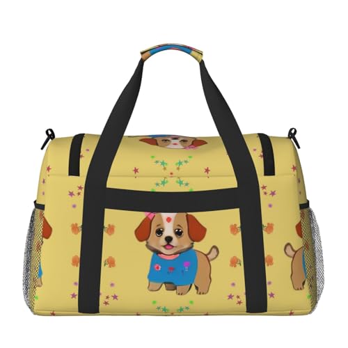 Adorable cartoon dog Printed fitness travel bag. Perfect for yoga training, short trips, and swimming gear.2