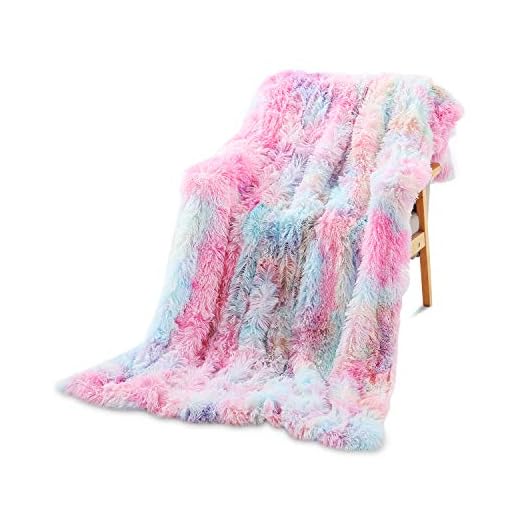 Galatée Mode regnbågsfilt 160 x 200 cm, snygg färgdesign fluffig filt, extra mjuk och varm mikrofiber fuskpäls fleece överkast filt lämplig för soffa eller säng (regnbåge)
