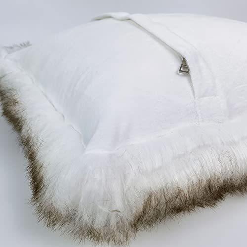 Hola Fiesta 2 Fluffy Throw Pillow Cover Covered By White And Top Brown Long Hair For Couch Sofa Bed Decoration In Bedroom Or Livingroom,18 X 18 Inch Cushion Cover #TOP1