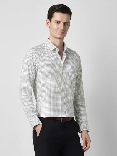 Image of Peter England Men's Classic Checkered Formal Slim Fit Full Sleeve Shirt | Wonder Fabric | Cotton-Rich