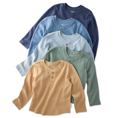 Image of Butterblu Baby Payton 5-Pack Long Sleeve Henley Shirts​ 100% Organic Cotton for Boys