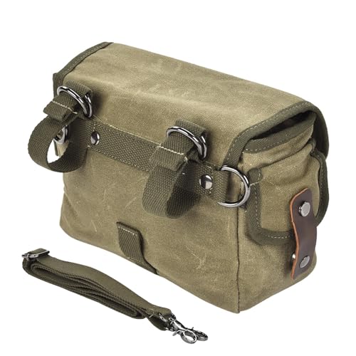 Sac de moto - 23 x 9 x 17 cm - Toile de cire à l'huile - Vert armée - Sacoches de selle amovibles - Sac latéral de rangement verrouillable pour siège arrière - Pour dirt bike, moto, vélo, trajet