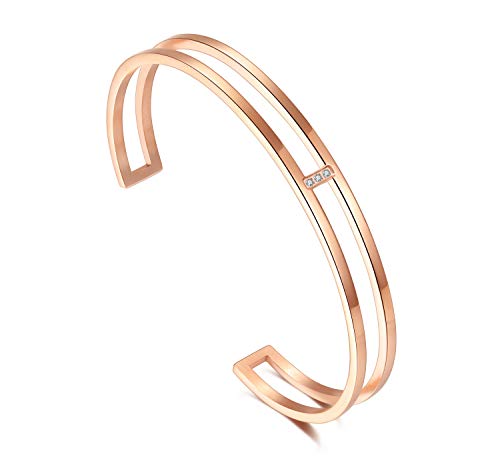 Preisvergleich Produktbild URBANHELDEN - Armreif mit Kristallen - Damen Schmuck - Verstellbar, Edelstahl - Armband mit Zirkonia Steinchen - Damenarmband Schmuck - Rosegold