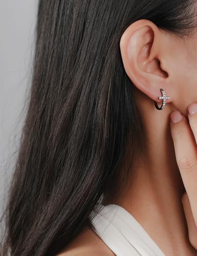 IMOLOVE Moissanite Huggie Hoop Earrings for Women, Everyday Fashion 0.4 Carat Silver Cross Hoop Earrings Trendy Moissanite Hypoallergenic Huggie Earrings for Women with 18K White Gold Plated4