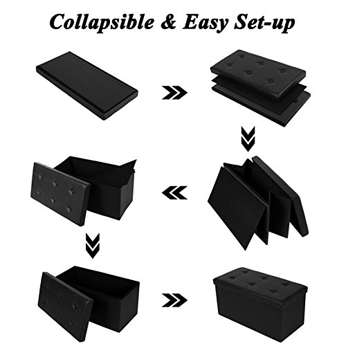 WoneNice 30 Inches Faux Leather Folding Storage Ottoman Bench, Ottoman Toy Folding Storage Box, Hold Up to 300 LB, Black - Thumbnail 7