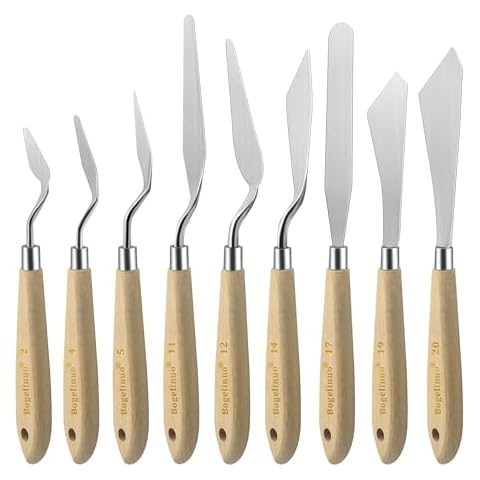AebDerp 9 Pcs Paint Palette Knives for Painting, Stainless Steel Color Mixing Scraper Knife Set, Drawing Spatula Pallet Knife with Wooden Handle for Oil, Canvas, Acrylic Painting, Texture Art Supplies Cover