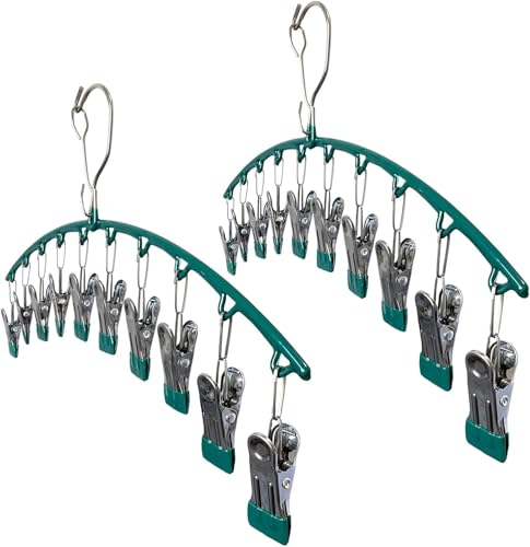 Image of Vastra Leggings Organizer for Closet, Metal Pants Hanger with 10 Rubber Coated Clips, Space Saving Wardrobe Organizer for Leggings, Jeans, Scarves, Dupattas, Towels & Baby Clothes (2, Green)
