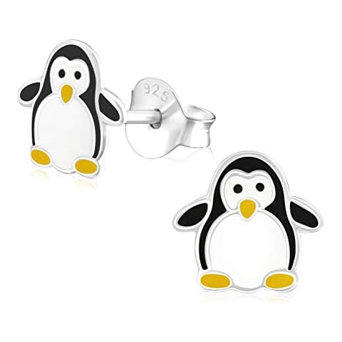 Laimons Kids Childrens' Earrings Childrens' Jewellery penguin white, black, yellow 925 Sterling silver Cover