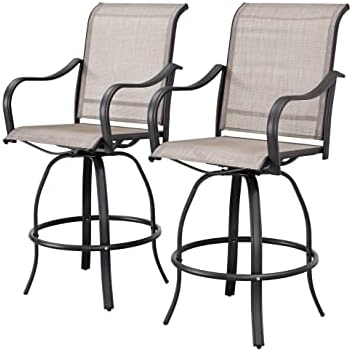 LOKATSE HOME 2 Piece Bar Height Patio Chairs Outdoor Swivel Stools Set Furniture with All Weather Metal Frame, Grey Tesling Fabric