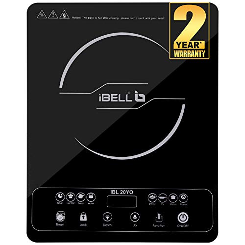 iBELL 20YO 2000W Induction Cooktop featuring Full Touch Control, Auto Shut-Off, Overheat Protection, Durable Crystal Glass Surface, Compact Build & 1+1 Year Warranty (Black)