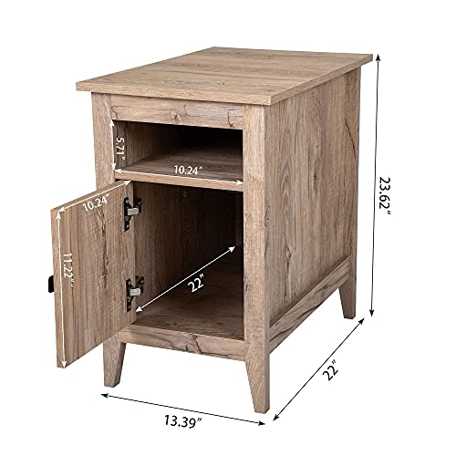 JAXPETY Set of 2 Wooden Narrow Nightstand with Open Shelf and Large Cabinet, End Table Sofa Table Side Table with Rustic Style for Home, Bedroom, Living Room, Oak Finish