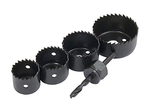 Neilsen CT0899-4pc Hole Saw Set for Wood, Plasterboard, Plastic, PVC, Fibreglass - Sizes 32mm to 53mm with 6mm Pilot Drill and Hex Key