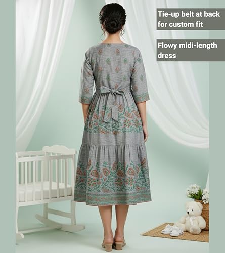 Image of DUMMY SHAPE Feeding Kurtis for Women Cotton Blend | Printed Pregnancy Flare Kurta with Dual Nursing Zippers to Pre & Post Partum | Maternity Dresses | Gifts for Pregnant Woman