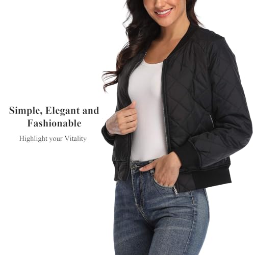 andy & natalie Women's Bomber Jacket Fashion Quilted Casual Lightweight Bomber Jakcets Zip up Outerwear Jacket with Pockets4