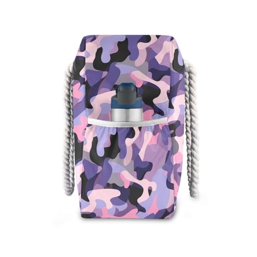 Camouflage Purple Peach Portable Bag For Women with side pocketes Bags For Traveling for Pool Gym Grocery Travel3