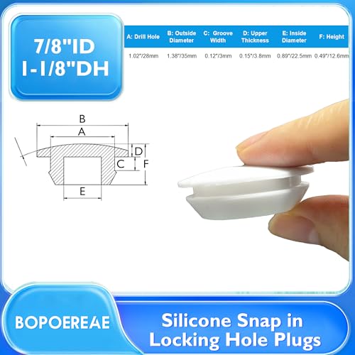 Image of 6 Pcs 28 mm Silicone Rubber Plugs Snap in Locking Hole Plugs for 28-30 mm (1-1 /8 inch-1-3 /16 inch) Round Holes, Flush Type Rubber Stoppers, Flexible Tube Pipe End Caps Covers, Waterproof Sealing Plugs, White
