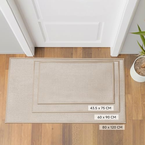 Mizuosre Fußmatte Innen Waschbar 43.5x75cm, rutschfest Fussmatte Innen Dünn Schmutzfangmatte Innen Türmatte Outdoor, Eingangsteppich mit Wasserabsorbierenden für Innen, Außen, Hund & Haustür, Beige