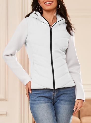 Dokotoo Women's Warm Quilted Lightweight Puffer Jacket Slim Fit Elasticity Patchwork Casual Hooded Puffer Coat