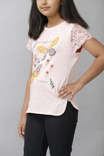 Image of Girls Cotton Tops Collection - Round Neck, Crop Top, Full & Half Sleeve, Drop Shoulder, Ruffle Sleeve, Graphic Printed, Embroidered & Slub Knit Styles, Soft Breathable Fabric for Kids Casual Wear