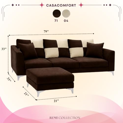 Image of Romeo Rich 4 Seater L Shape Sofa Set with Movable Ottomans | Flexible Layout | Velvet Suede Fabric | Golden Aesthetic Legs |Modern Sofa for Living Room (Dark Brown)