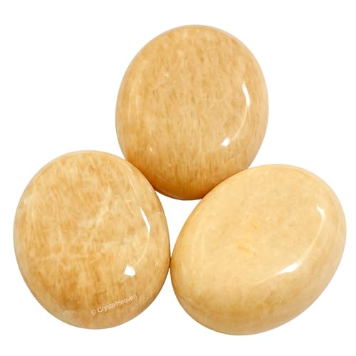 Image of Crystal Heaven Certified Cream Moonstone Crystal Palm Pebbles Stones for Anxiety Stress Relief Massage-AAA Grade Orignal Healing Gemstone Agate Palm Stone for Yoga Meditation Spiritual Reiki Feng Shui
