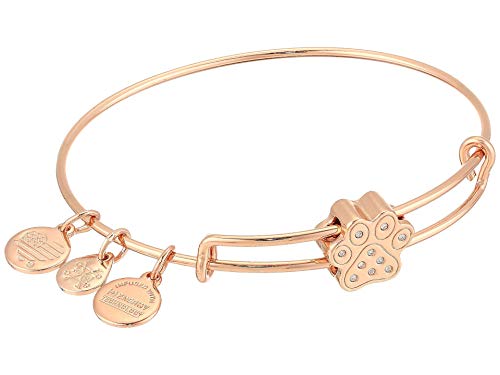 Alex and Ani Pave Paw Print Symbol Bead Bangle Bracelet Shiny Rose Gold One Size