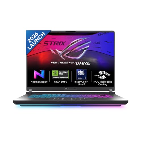 Image of ASUS ROG Strix G16 (2026),Intel Core Ultra 7 255HX (Series 2),RTX 5060-8GB,16GB RAM (Upgradeable),1TB SSD,FHD+,16 inch(40 cm),300Hz,Win 11,M365 Basic(1Y),Office 24,Gray,2.6 Kg,G615LM-TS268WS,Gaming Laptop