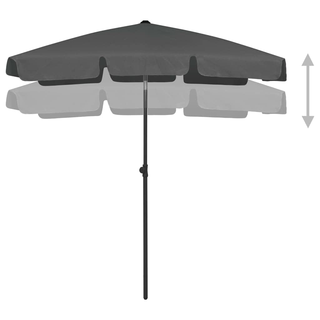 Parasol plażowy, antracyt, poliester, 180 x z mechanizmem przechylania, ochrona przed promieniowaniem UV, do ogrodu, na balkon, taras, plażę, kemping jako ochrona przed słońcem i zapewnia