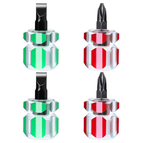 Mabor 4 Stück Schraubendreher Kurz Mini Schraubendreher 0,6cm Flach Kreuzschraubendreher für DIY-Teilemontage kleine Räume Nähmaschinenwartung
