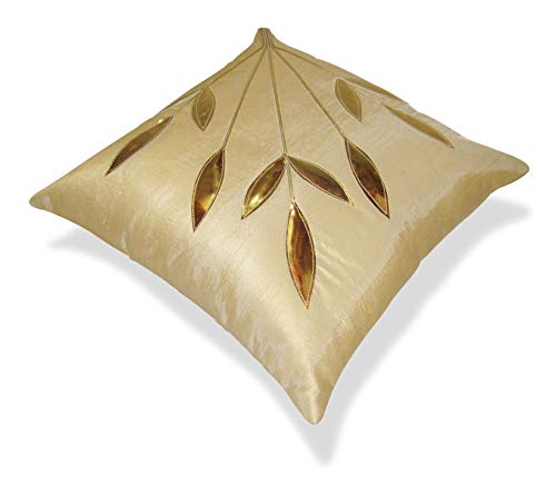 Image of Golden Floral Cushion Covers, 16x16 Inch, Cream Beige, Set of 5 (Beige)