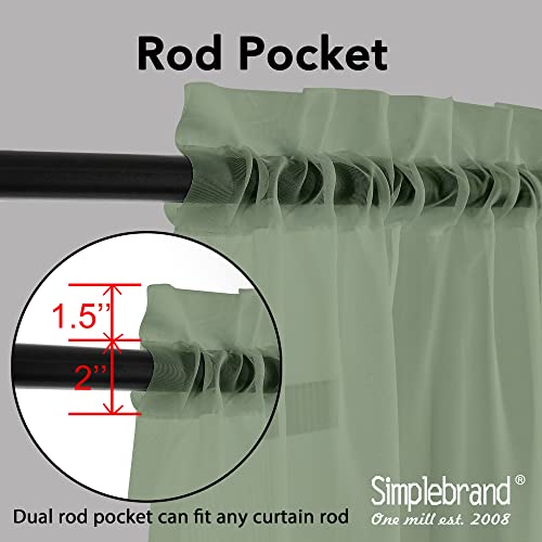 Image of Simplebrand Sage Sheer Curtains 96 Inches Long, Light Filtering Rod Pocket Solid Color Window Sheer Curtain Panels, Elegant Curtains & Drapes for Living Room, Bedroom 2 Panels (Sage, 42 inch W x 96 inch L)