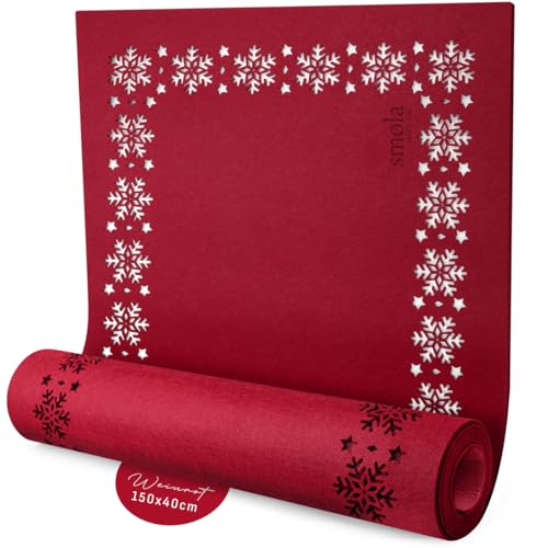 smøla Design Tischläufer aus Filz Rot 150×40 cm – Schneeflocken...