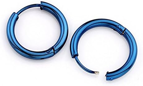 findout Ladies Multiple Colors to Choose fromTitanium Steel 10mm 12mm 14mm Classic Simple Circle Flattened Hoop 3 Pairs Earrings, for Man Women Girls (f1812) (Blue)
