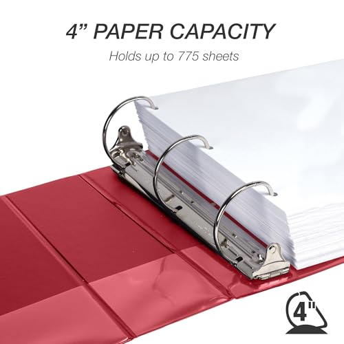Image of Samsill Durable 4 Inch Binder, Locking D Ring Binder, Customizable Clear View Cover, Red, 6-Pack, Holds 775 Pages